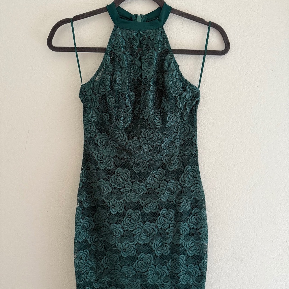 GUESS Turquoise Lace Halter Keyhole Mini Dress – XS